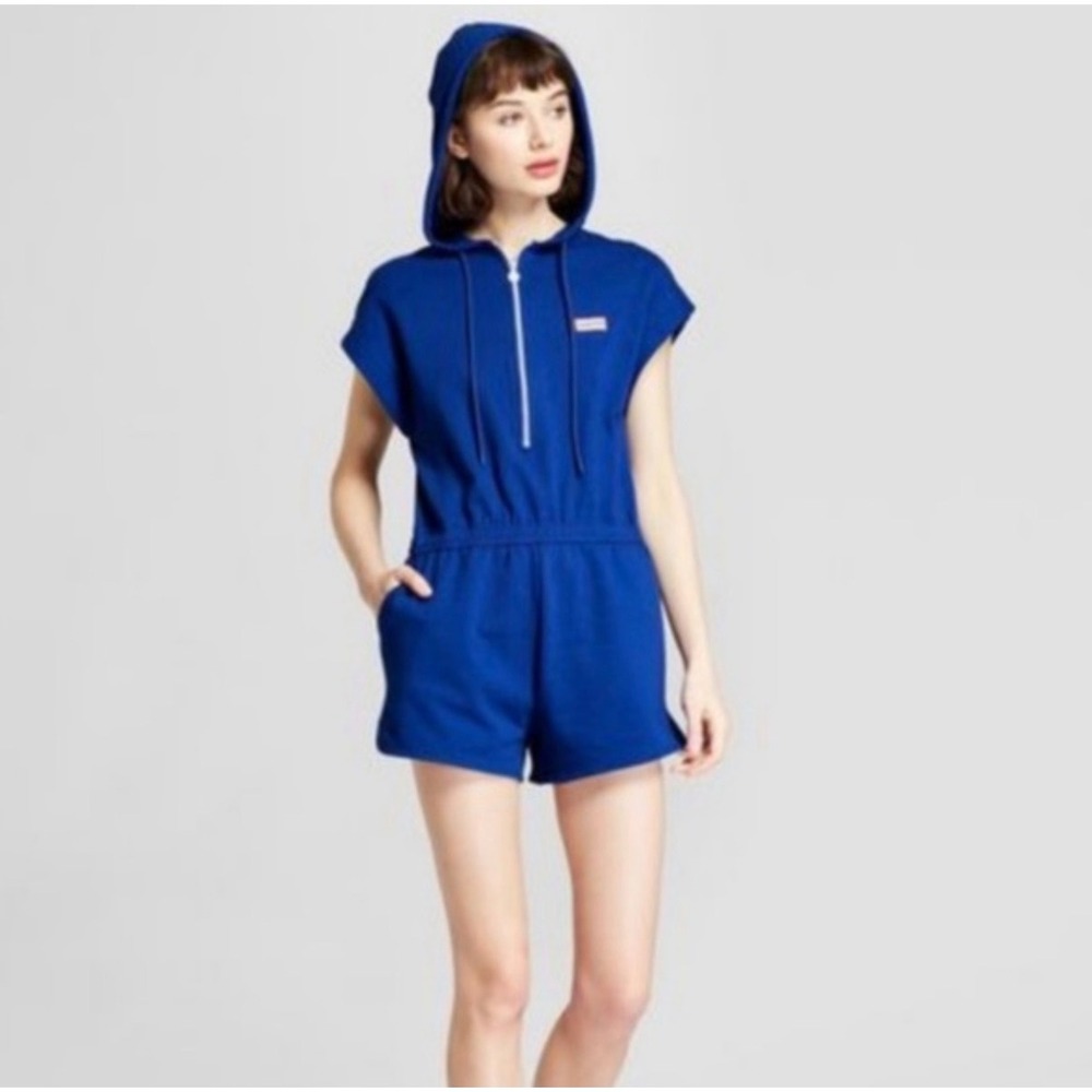 Hunter for Target Womens Hooded Romper Blue Half‎ Zip French Terry Large